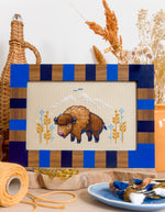Bison Horizon cross stitch pattern by NeedleLot Designs, a bison in front of abstract mountains