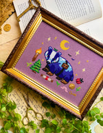 Bramble the Badger cross stitch pattern by NeedleLot Designs, a badger