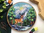 Dreamy Forest cross stitch pattern by NeedleLot Designs, a deer in a sunlit forest