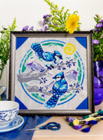 Painterly Blue Jays cross stitch pattern by NeedleLot Designs, blue jays