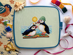 Puffins cross stitch pattern by NeedleLot Designs, puffins with fish