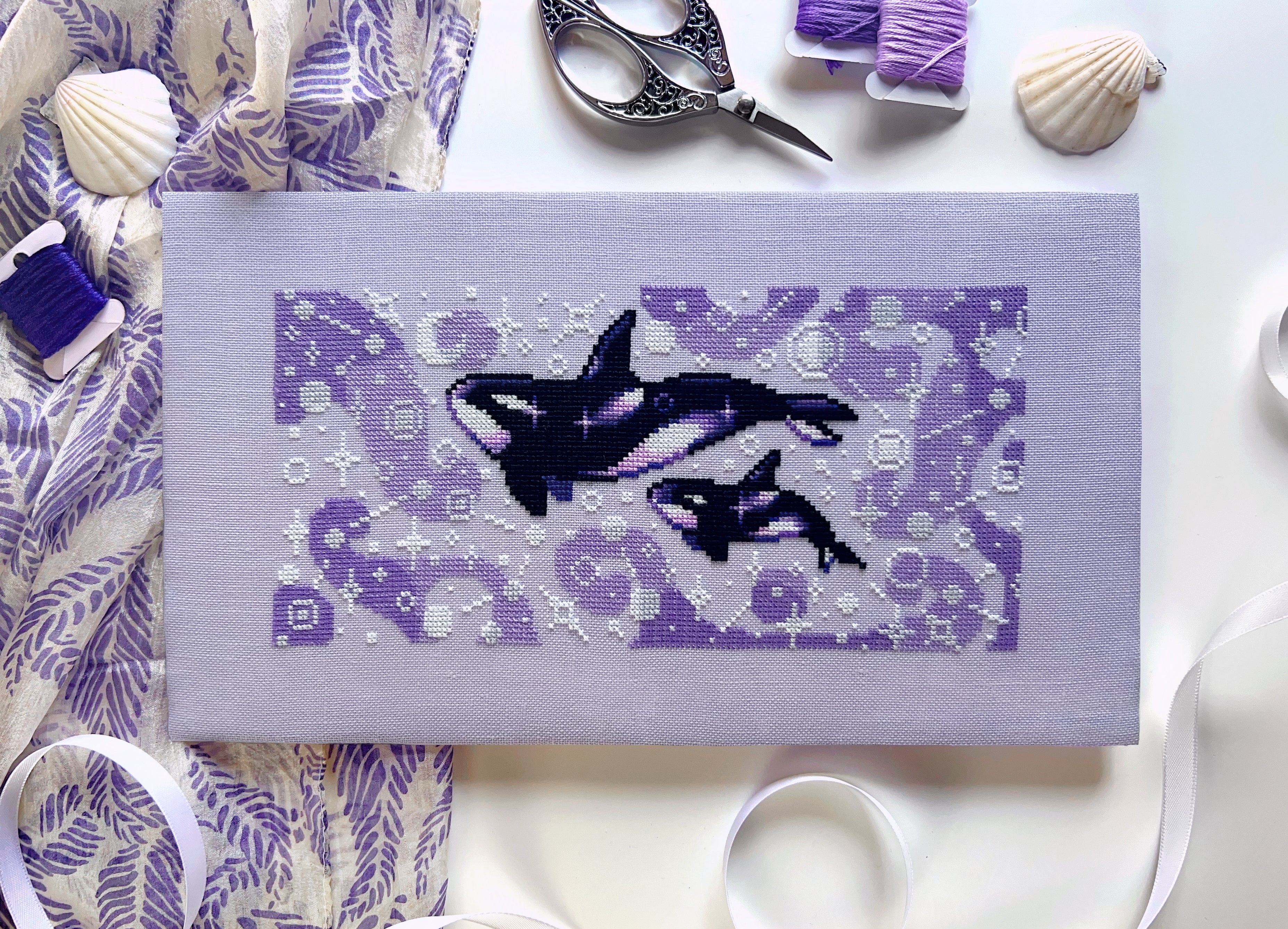 Celestial Orcas Cross Stitch Pattern - NeedleLot Designs