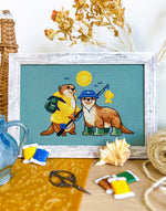 Fishing Buddies cross stitch pattern by NeedleLot Designs, two otters fishing