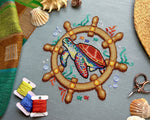 Turtle Voyage cross stitch pattern by NeedleLot Designs, a sea turtle underwater