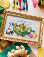 Tea Dragon cross stitch pattern by NeedleLot Designs, a teapot dragon