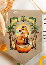 Art Nouveau Fox cross stitch pattern by NeedleLot Designs, a fox in an Art Nouveau frame