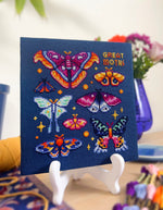 Great Moths cross stitch pattern by NeedleLot Designs, colourful moths