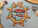 Turtle Voyage cross stitch pattern by NeedleLot Designs, a sea turtle underwater