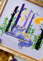 Moon Wolf cross stitch pattern by NeedleLot Designs, a wolf under a full moon