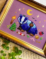 Bramble the Badger cross stitch pattern by NeedleLot Designs, a badger