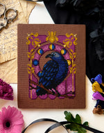 Art Nouveau Crow cross stitch pattern by NeedleLot Designs, a crow in an Art Nouveau frame
