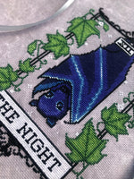 The Night Tarot cross stitch pattern by NeedleLot Designs, a bat on a tarot card