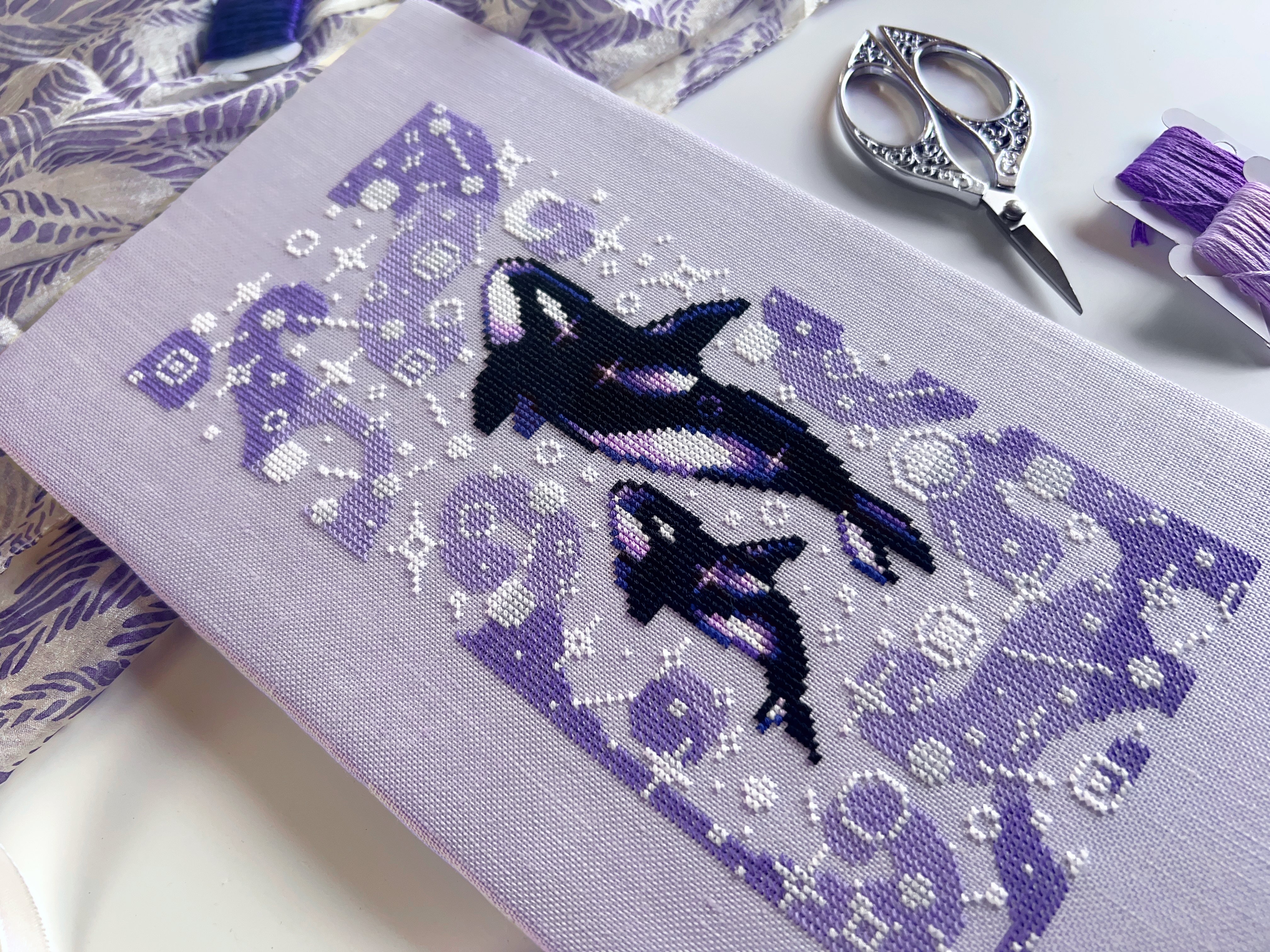 Celestial Orcas Cross Stitch Pattern - NeedleLot Designs