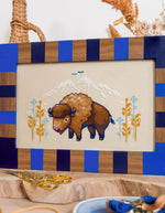 Bison Horizon cross stitch pattern by NeedleLot Designs, a bison in front of abstract mountains