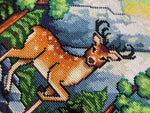 Dreamy Forest cross stitch pattern by NeedleLot Designs, a deer in a sunlit forest