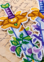 Lost Blade bookmark cross stitch patterns by NeedleLot Designs, sword bookmarks with flowers and vines