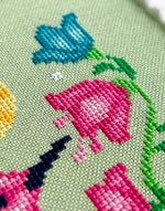 Hummingbird cross stitch pattern by NeedleLot Designs, a hummingbird among flowers