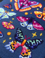 Great Moths cross stitch pattern by NeedleLot Designs, colourful moths
