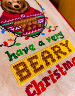 Have A Very Beary Christmas cross stitch pattern by NeedleLot Designs, a bear celebrating Christmas