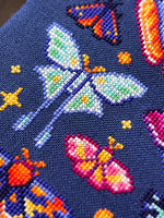 Great Moths cross stitch pattern by NeedleLot Designs, colourful moths
