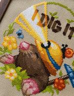 I Dig It Mole cross stitch pattern by NeedleLot Designs, a mole in a garden