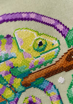 Chameleon cross stitch pattern by NeedleLot Designs, a chameleon