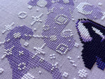 Celestial Orcas cross stitch pattern by NeedleLot Designs, orcas among stars