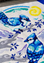 Painterly Blue Jays cross stitch pattern by NeedleLot Designs, blue jays