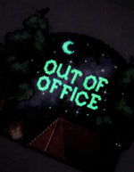 Out of Office cross stitch pattern by NeedleLot Designs, a tree stump workspace in nature
