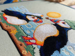 Puffins cross stitch pattern by NeedleLot Designs, puffins with fish