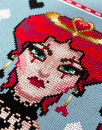 Queen of Hearts cross stitch pattern by NeedleLot Designs, the Queen of Hearts from Alice in Wonderland