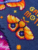 Great Moths cross stitch pattern by NeedleLot Designs, colourful moths