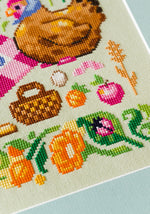 Life at the Cottage SAL cross stitch pattern by NeedleLot Designs, an English cottage with animals and folk art motifs