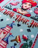 Queen of Hearts cross stitch pattern by NeedleLot Designs, the Queen of Hearts from Alice in Wonderland