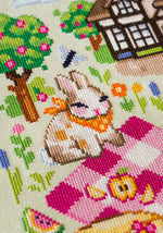 Life at the Cottage SAL cross stitch pattern by NeedleLot Designs, an English cottage with animals and folk art motifs