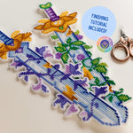 Lost Blade bookmark cross stitch patterns by NeedleLot Designs, sword bookmarks with flowers and vines