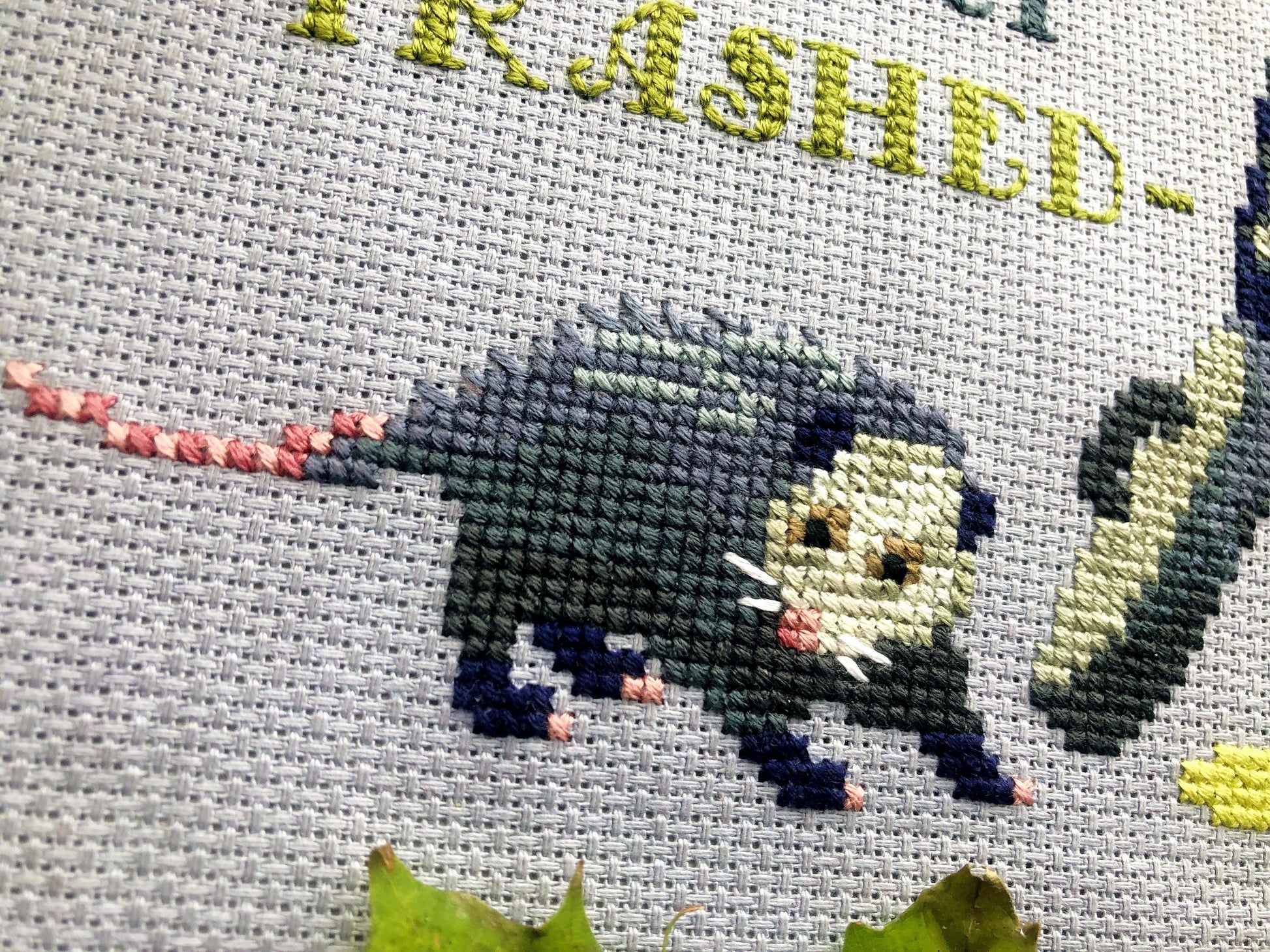 Let's Get Trashed Possum & Raccoon Cross Stitch Pattern - NeedleLot Designs