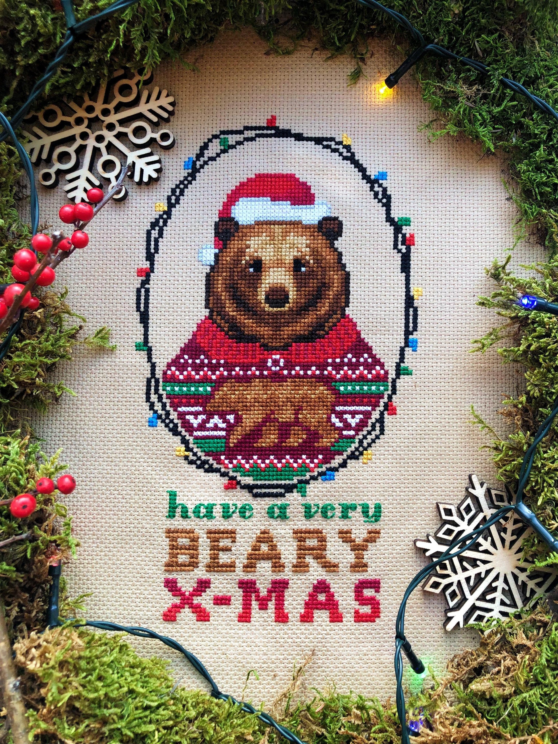 Have A Very Beary Christmas Cross Stitch Pattern - NeedleLot Designs